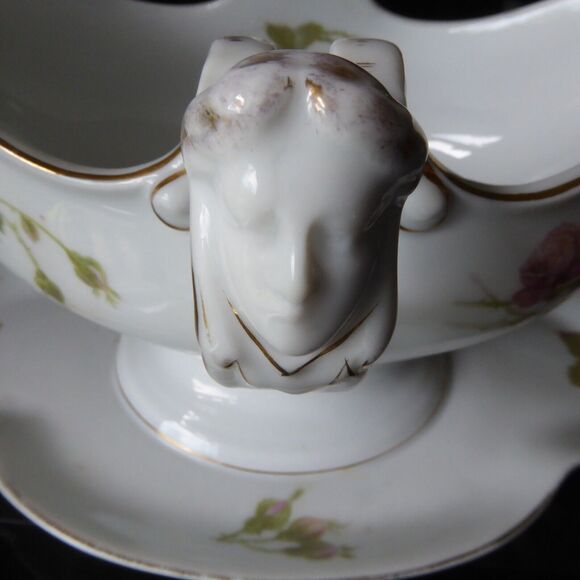 VTG Circa 1920s Rosenthal Empire Gravy Bowl W/ Woman Face Handles & Underplate - Picture 10 of 16